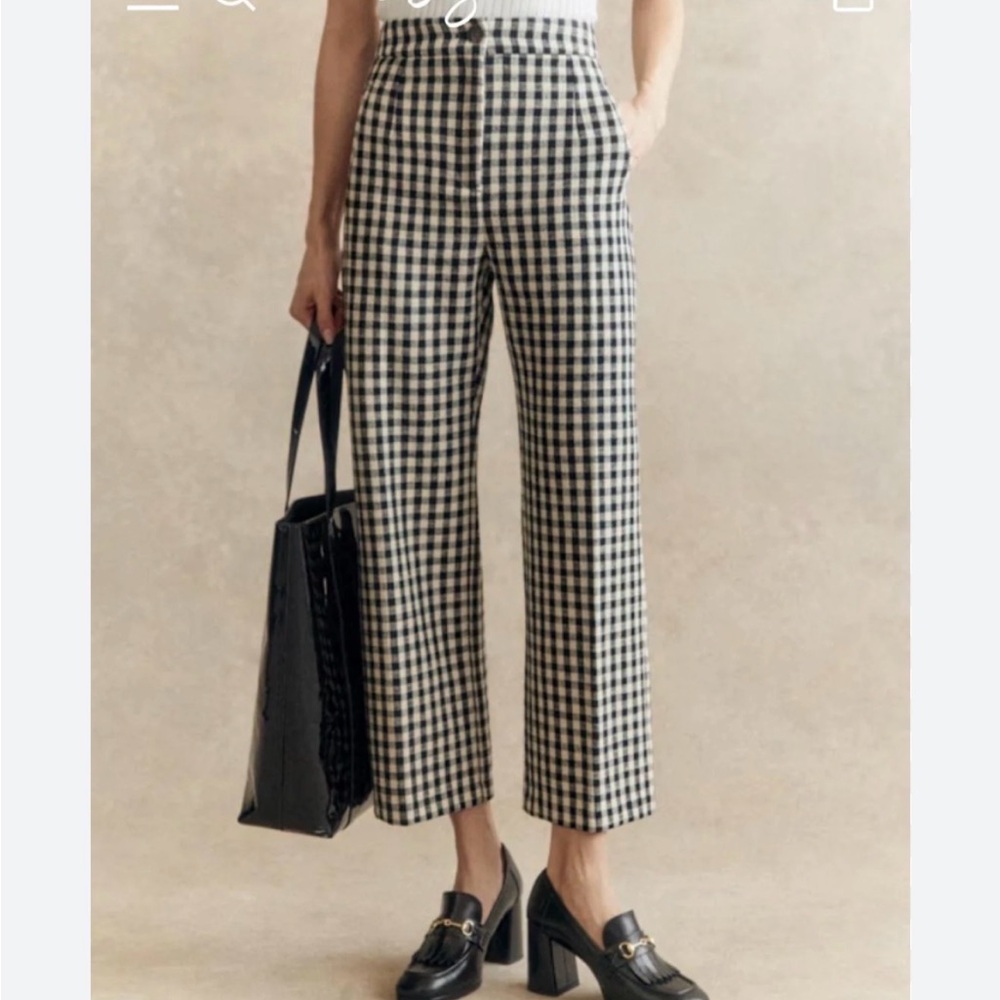 Sézane Martin Crop Checkered Black and Cream trousers. Size 36 (4) Pre 2025 NWT